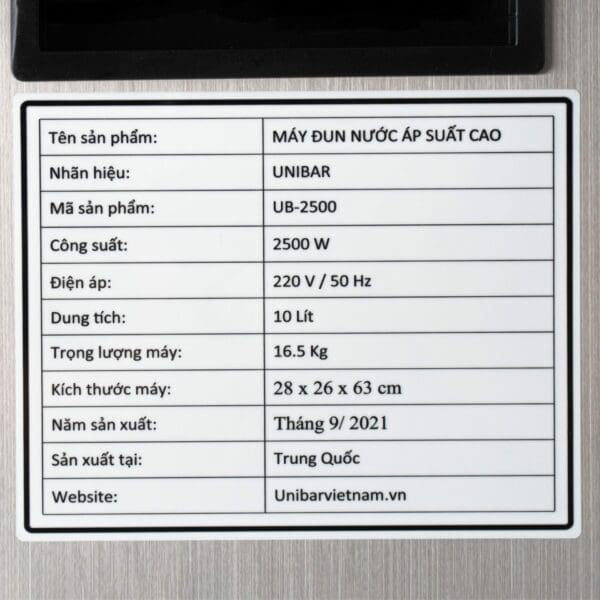 Máy đun nước nóng | Máy sục hơi sữa áp suất cao Unibar-2500