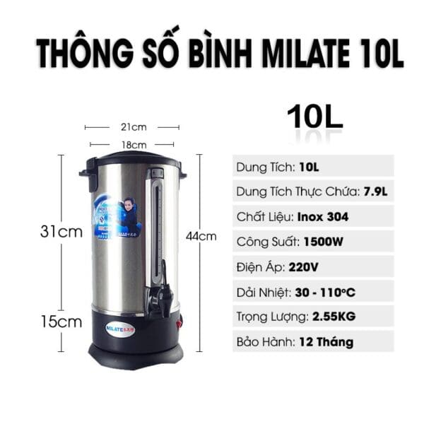 Bình đun nước công nghiệp | Bình Đun Nước Nóng Milate10L