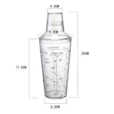 Bình lắc shaker | Bình lắc pha chế cao cấp | Nhựa PC trong suốt | Vạch đậm | 700ml