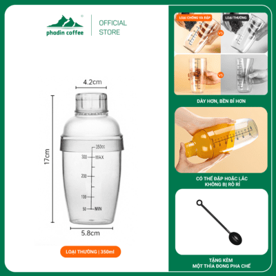 Bình lắc shaker | Bình lắc pha chế nhựa trong | 350 ml