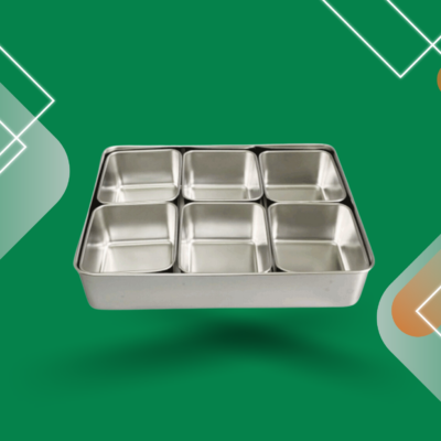 Bộ khay topping inox, nắp nhựa PC | 6 ngăn