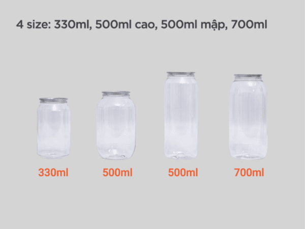 Lon nhựa PET nắp nhôm xé 330ml, 500ml, 700ml