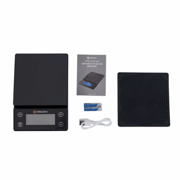 Bộ cân Uniblend UDC-5000 kèm pin AAA, cáp USB và tấm silicon