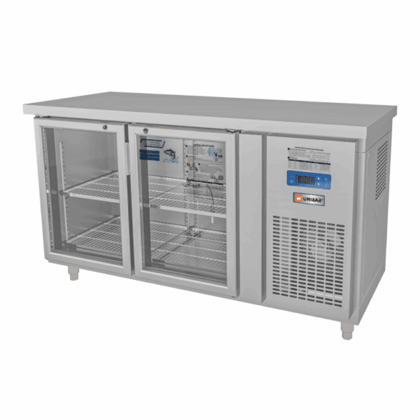 Tủ bàn mát quạt gió Unibar 2 cánh mở kính 1500x750x850