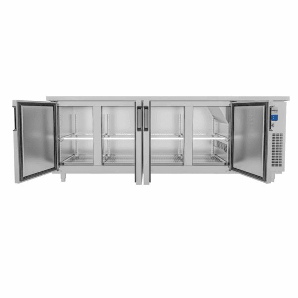 Tủ bàn mát quạt gió Unibar 4 cánh mở inox 2250x750x850