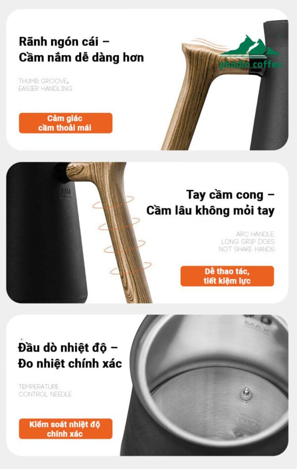 Ấm rót cà phê pour-over MOJAE điều khiển nhiệt độ thông minh, dùng tại nhà