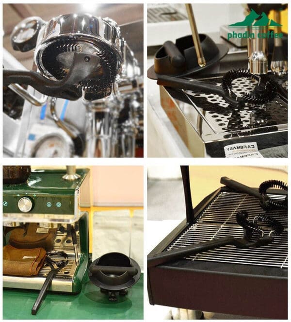Bàn chải vệ sinh đầu pha máy pha cà phê Espresso – thiết kế đầu cong hình vòng cung, chuyên dùng để làm sạch lưới lọc và đầu chiết xuất
