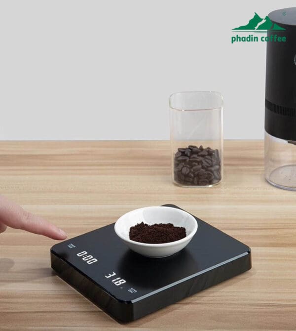 Cân điện tử mini Foresto pha cà phê pour-over – chính xác, nhỏ gọn, dùng cho gia đình hoặc quán, chuyên dụng để cân cà phê hạt và bấm giờ tự động