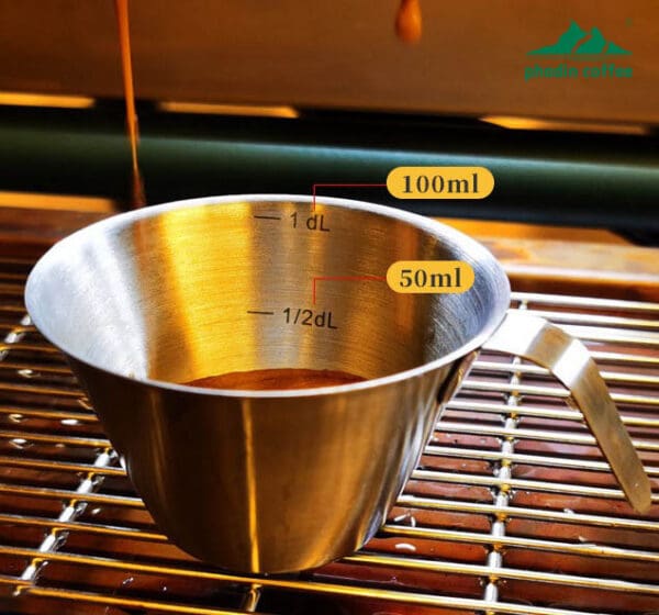 Cốc đong kim loại dùng cho máy pha cà phê Espresso – chất liệu thép không gỉ 304, có vạch chia, dung tích 100ml