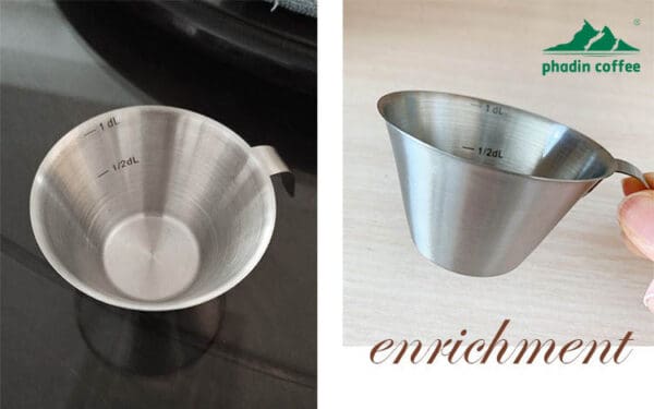 Cốc đong kim loại dùng cho máy pha cà phê Espresso – chất liệu thép không gỉ 304, có vạch chia, dung tích 100ml