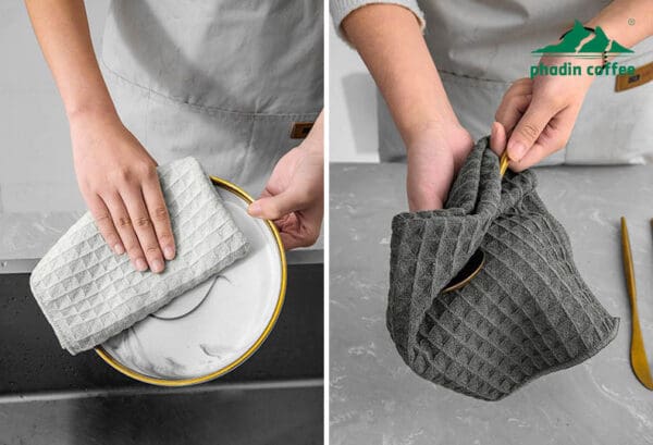 Khăn lau chuyên dụng cho quầy bar và máy pha cà phê – loại khăn waffle cao cấp, thấm hút tốt, nhanh khô, cùng loại với các barista chuyên nghiệp thường dùng