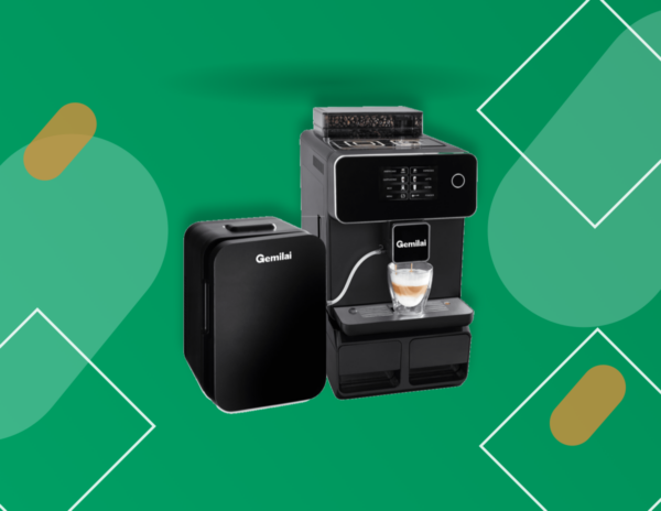Máy pha cà phê Máy pha cà phê tự động Gemilai Office Pro 2 nền xanh Phadin Coffee