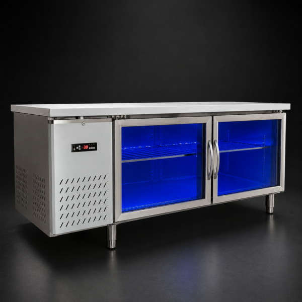 Bàn mát cửa kính Lightcool BL-1200 – 1200 x 750 x 800 mm – quạt gió – cánh kính – inox 201