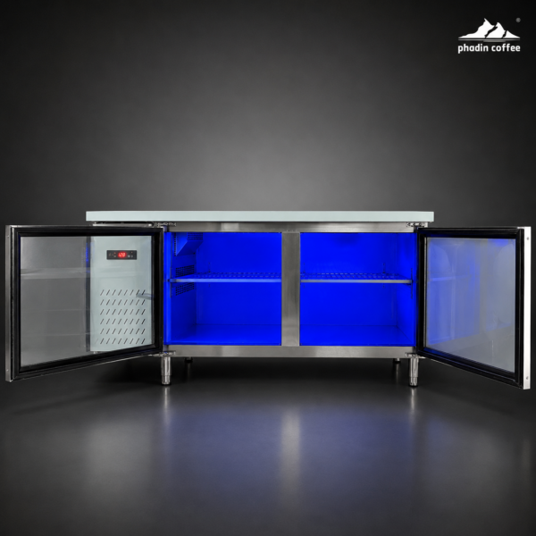 Bàn mát cửa kính Lightcool BL-1200 – 1200 x 750 x 800 mm – quạt gió – cánh kính – inox 201