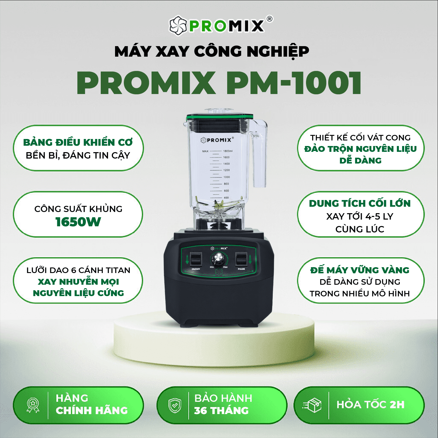 Máy xay sinh tố công nghiệp Promix PM-1001 – 1.650W, cối 1,8L - Ảnh 2