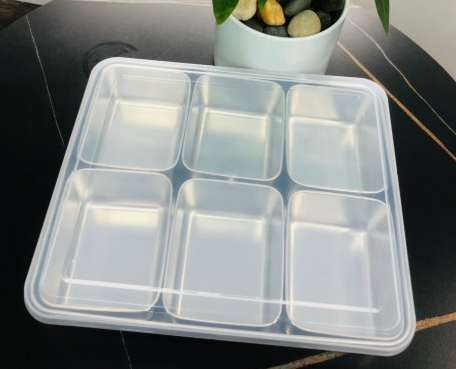 Khay topping inox 201 6 ngăn kèm nắp