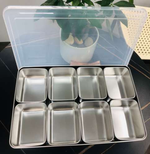 Khay topping inox 201 8 ngăn kèm nắp