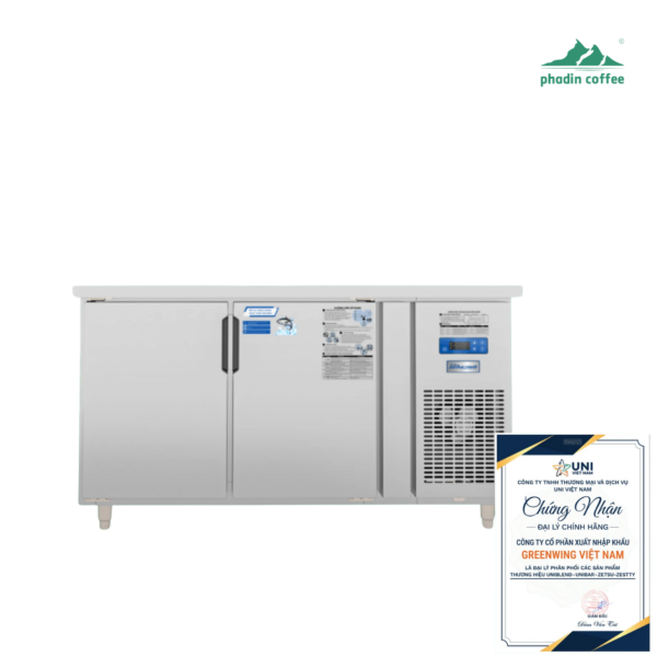 Tủ bàn mát quạt gió Unibar UB-2MI1275 2 cánh inox 280L