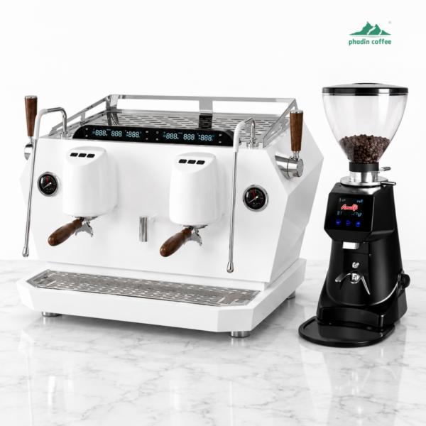 Combo máy pha cà phê Hambach DR7208 Multi Boiler 2 Group + máy xay Amalfi A80