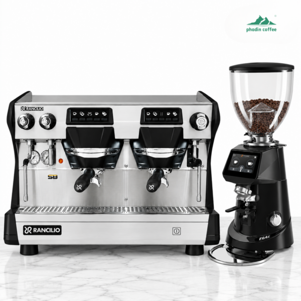 Combo máy pha cà phê Rancilio Classe 5 Crono 2 Group + 2 máy xay Fiorenzato F64E