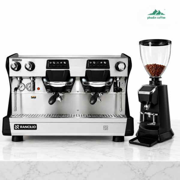 Combo máy pha cà phê Rancilio Classe 5 Crono 2 Group + 2 máy xay KF64P
