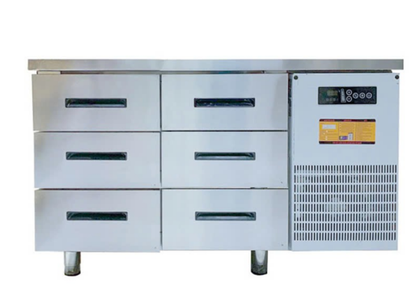 Bàn mát 6 ngăn kéo inox Viner V-TBLNK1.2, 1,2 m, quạt gió