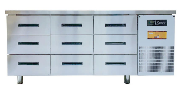 Bàn mát 9 ngăn kéo inox Viner V-TBLNK1.8, 1,8 m, quạt gió