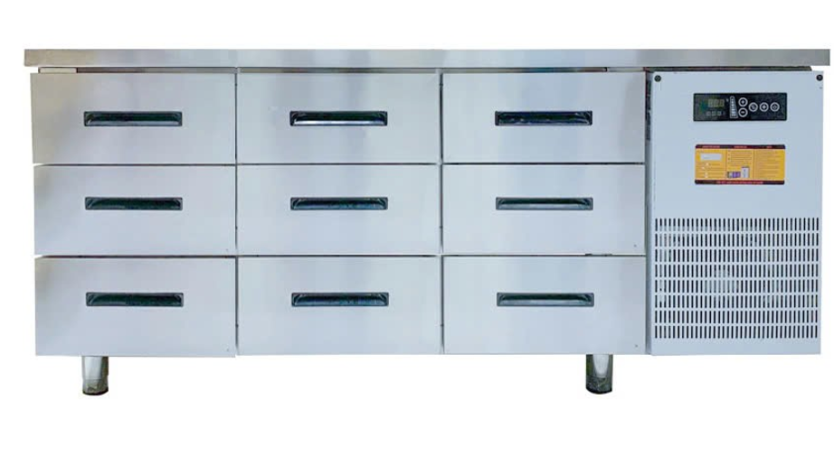 Bàn mát 9 ngăn kéo inox Viner V-TBLNK1.8, 1,8 m, quạt gió