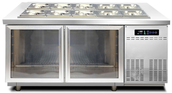 Bàn mát salad cánh kính Viner V-BSLCK1.2, 1,2 m, quạt gió