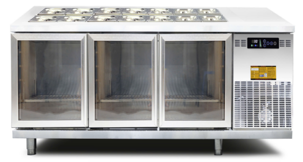 Bàn mát salad cánh kính Viner V-BSLCK1.8, 1,8 m, quạt gió