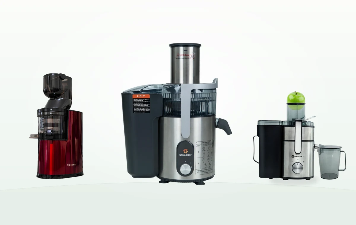 Nhóm máy ép trái cây: máy ép chậm Promix và các dòng máy ép nhanh Uniblend cho quán